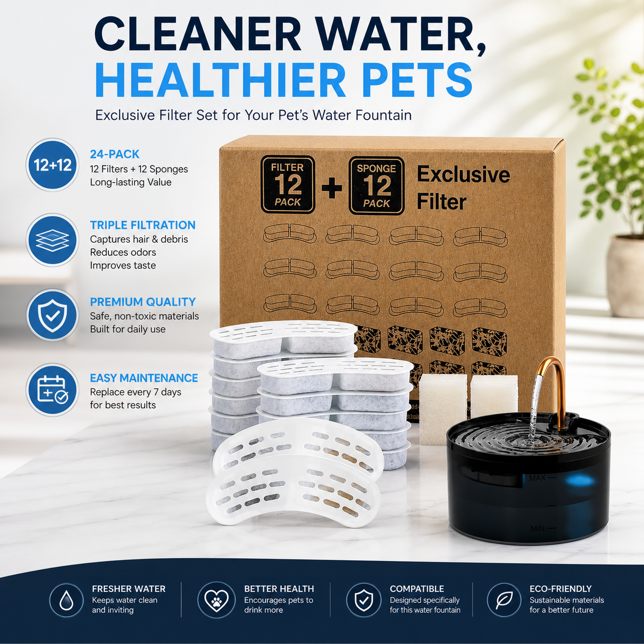 Cat Fountain Filter & Sponge Replacement Multipack