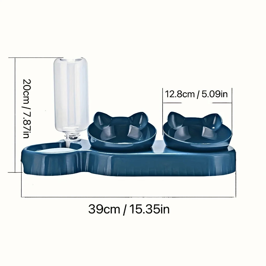 Easy Feeding 3-in-1 Cat Bowl with Water Bottle