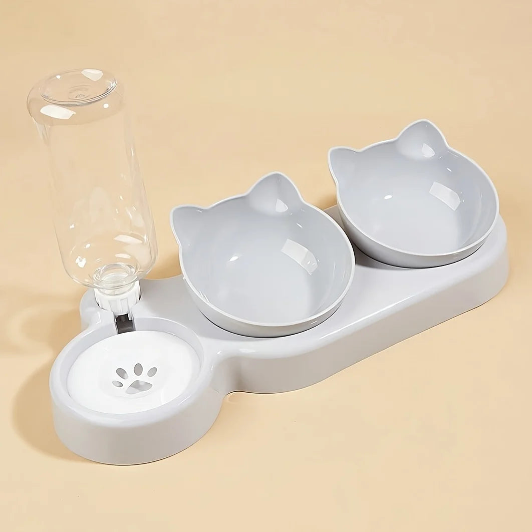 Easy Feeding 3-in-1 Cat Bowl with Water Bottle